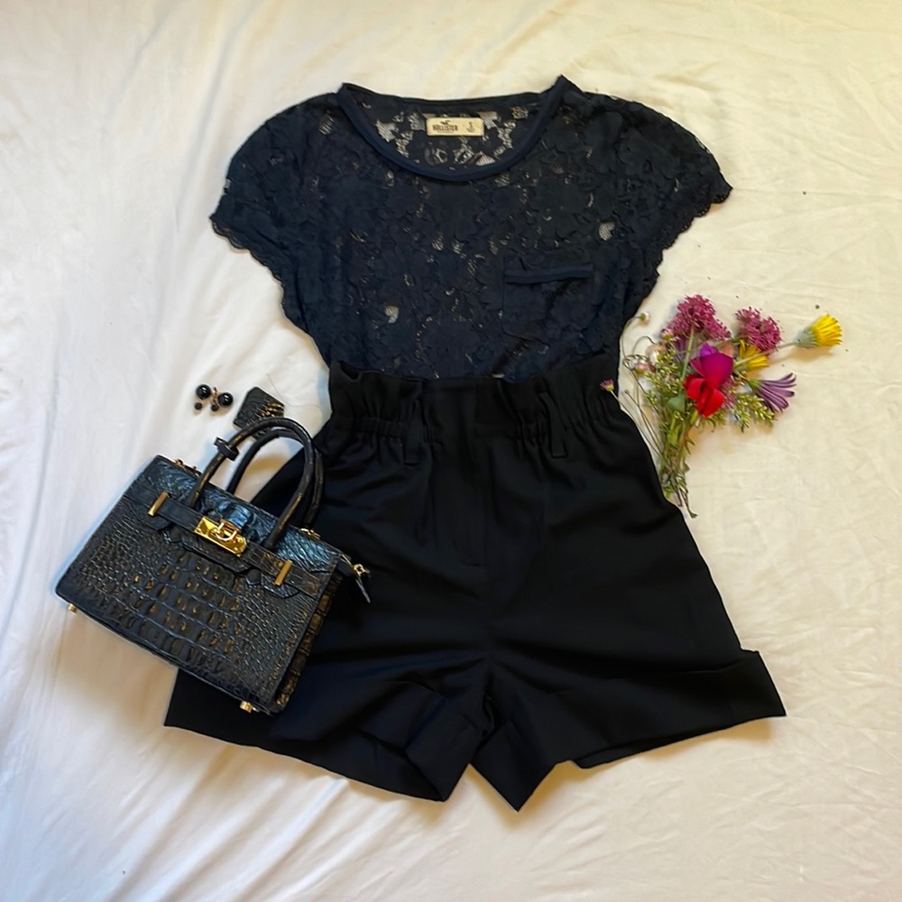 Retro Navy Lacy Peplum Top size S